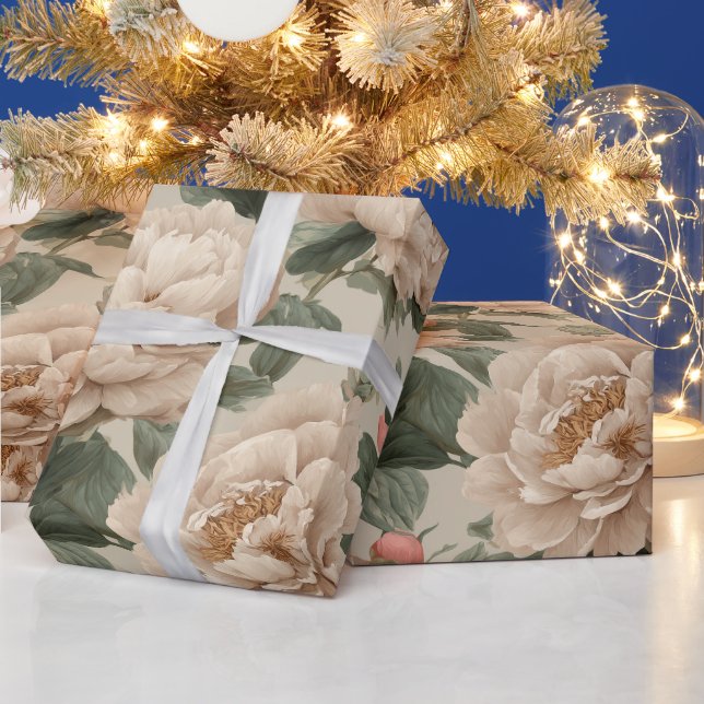 Vintage Blush Peony Kräm Blommönster Presentpapper (Helgdagar)