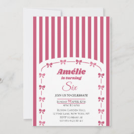 Vintage Blush Pink Coquette Bow Girl 6th Birthday  Inbjudningar