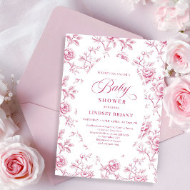 Vintage Blush Pink Toile Roses Baby Shower Invite Inbjudningar