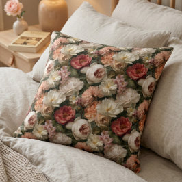 Vintage Blush Ros Blommig Trädgårdsmönster Kudde