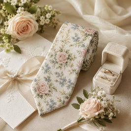 Vintage Blush Rose & Blå Blommig Bröllop Slips
