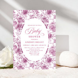 Vintage Blush Rose Pattern French Toile Baby Showe Inbjudningar
