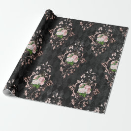 Vintage Blush Rosor och Svart Harlekin Mönster Presentpapper