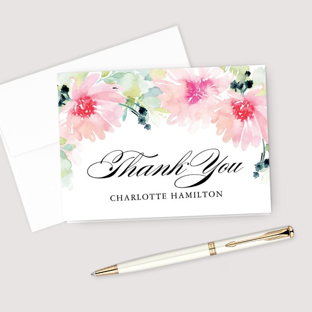 Vintage Blush Vår Blommig Vattenfärg Bröllop Tack Kort (Skapare uppladdad)
