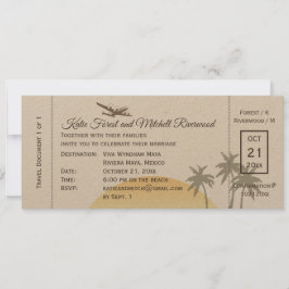 Vintage Boarding Pass Bröllop & OSA på Kraft Inbjudningar