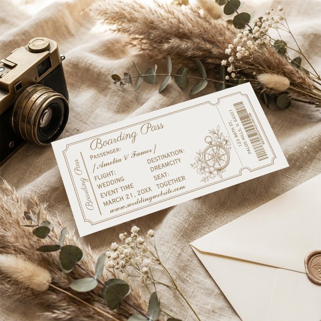Vintage Boarding Pass Bröllopsinbjudan | Elegant Inbjudningar (#WeddingInvitation
#BoardingPassWedding
#TravelWedding
#DestinationWedding
#VintageWedding
#WeddingI)