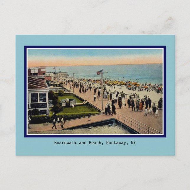 Vintage Boardpromenand och Rockaway Park NY Vykort (Framsida)
