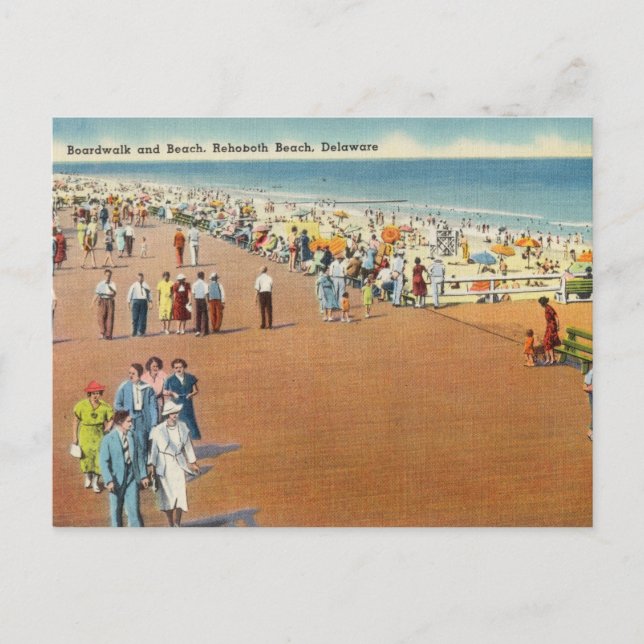 Vintage Boardwaland och Beach RehoBåde Delaware Vykort (Framsida)
