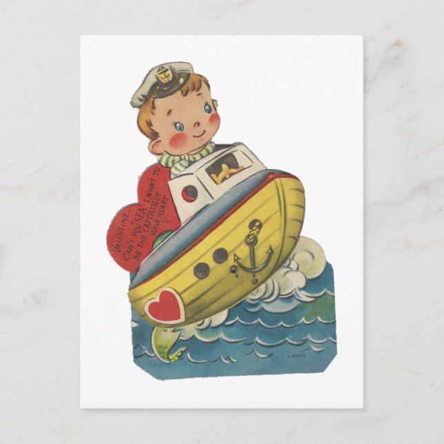 Vintage Boating (Mechanical) Valentine Helg Vykort (Framsida)