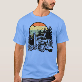 Vintage Bobtail Semi Lastbil Forest Retro Sunset T Shirt