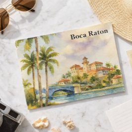Vintage Boca Raton Resort Akvarell Florida Vykort