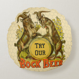 Vintage Bock Beer-poster: Antik Goat Saloon Bar Rund Kudde