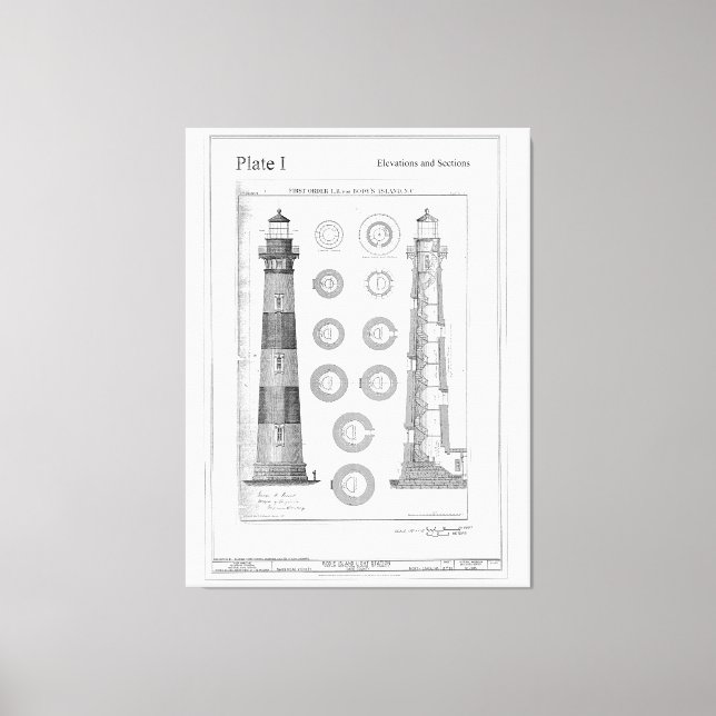Vintage Bodie Island Lighthouse Diagram Canvastryck (Framsida)