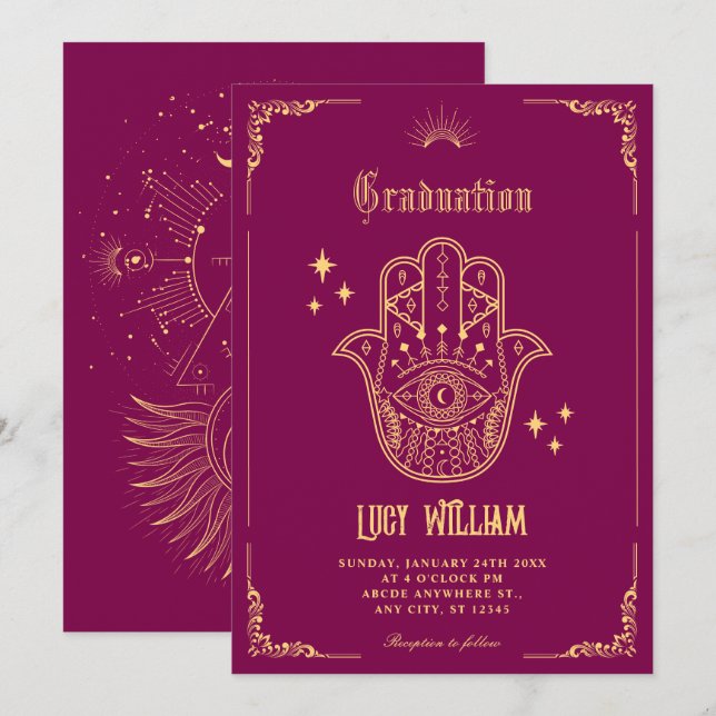 Vintage Bohemian Art-symboler studenten Inbjudningar (Fram/baksida)