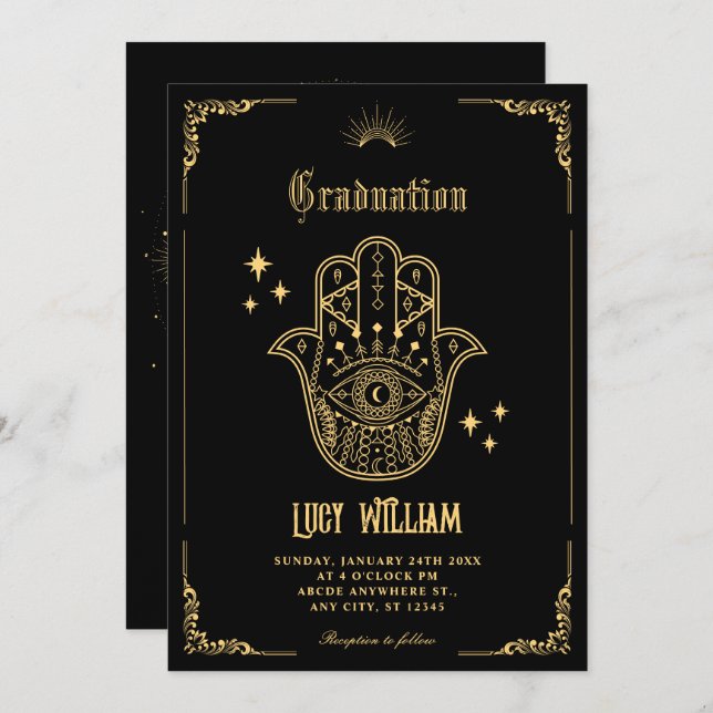 Vintage Bohemian art symbols graduation Inbjudningar (Fram/baksida)