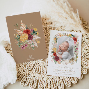 Vintage Bohemian Blommigt Garden Birth Notice Inbjudningar