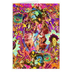 Vintage Bohemian Goddess Neon Greeting Card Hälsningskort