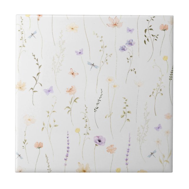 Vintage Bohemian Wildblomma Botanical Kakelplatta (Framsidan)