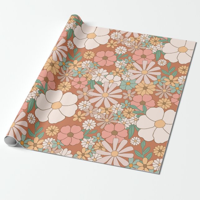 Vintage bohemisk retro blomsterlig hippie-stil bot presentpapper (Utrullad)