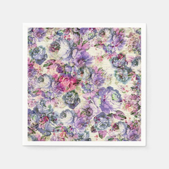 Vintage bohemisk rustik rosa lavender blommigt pappersservett (Framsidan)