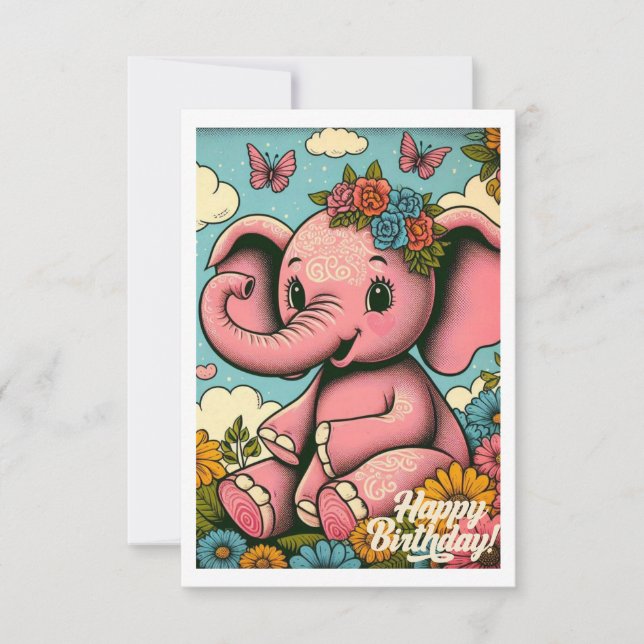 Vintage Boho 1-års födelsedag Elefant (Framsida)