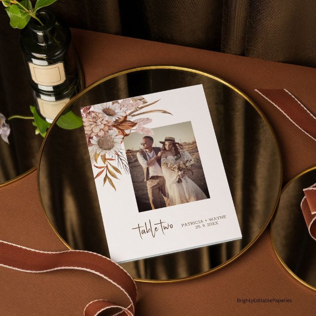 Vintage Boho Autumn Photo Bröllop Bordsnummer (Classic Touch: Autumn Table Number)