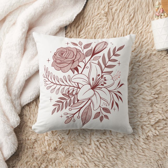 Vintage Boho Blommigt Illustration Kudde (Filt)