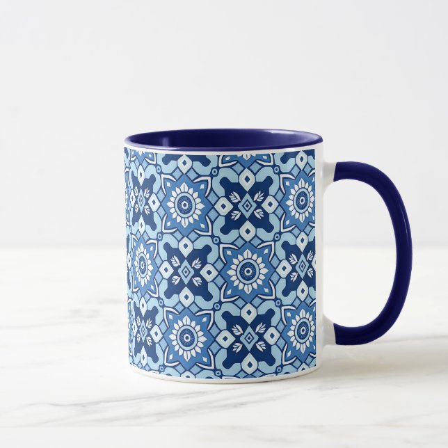 Vintage Boho Blue Blommönster Mugg (Höger)