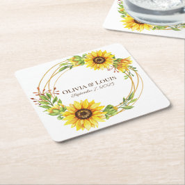 Vintage boho bröllop solrosor romantisk underlägg papper kvadrat