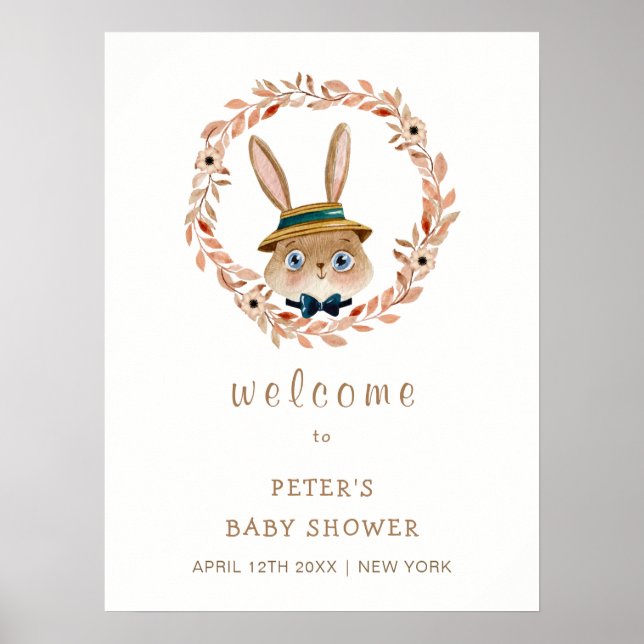 Vintage Boho Bunny WandeBaby Shower Välkommen Poster (Framsidan)