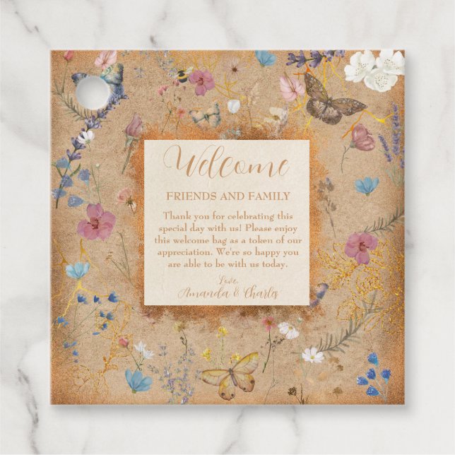Vintage Boho Butterfly Garden Wedding Gåvor Etiketter (Framsida)