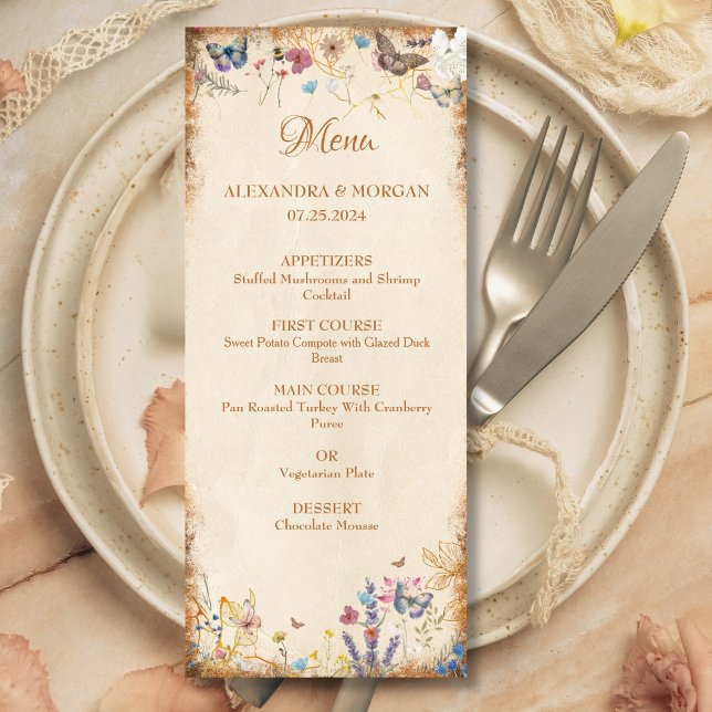 Vintage Boho Butterfly Garden Wedding Menu Meny (Skapare uppladdad)