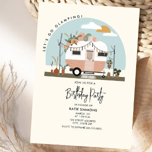 Vintage Boho Camper Glamping Födelsedagsfest Inbjudningar