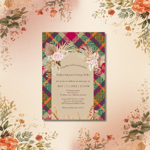vintage boho chic greenery bröllop inbjudningar