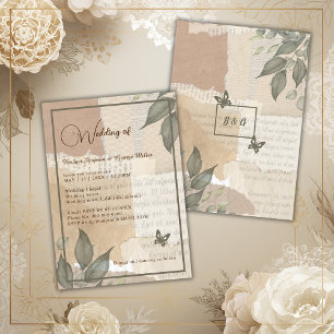 Vintage boho chic greenery bröllop monogram inbjudningar
