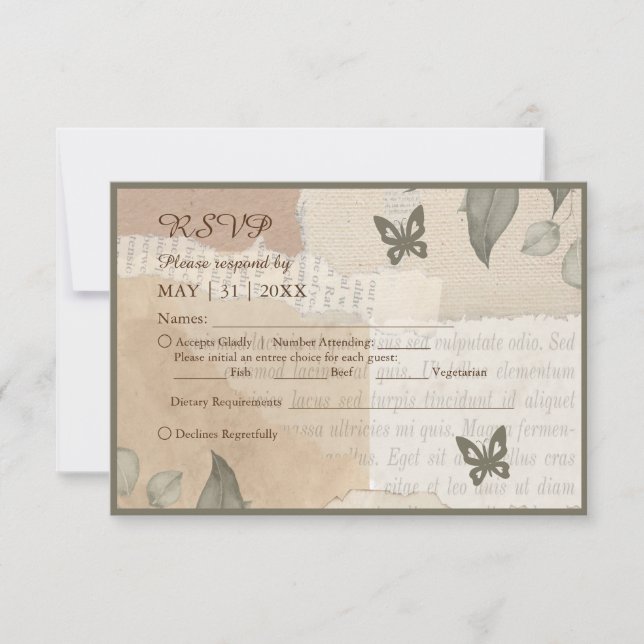 vintage boho chic greenery bröllop OSA kort (Framsida)