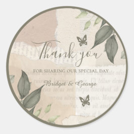 vintage boho chic greenery bröllop runt klistermärke