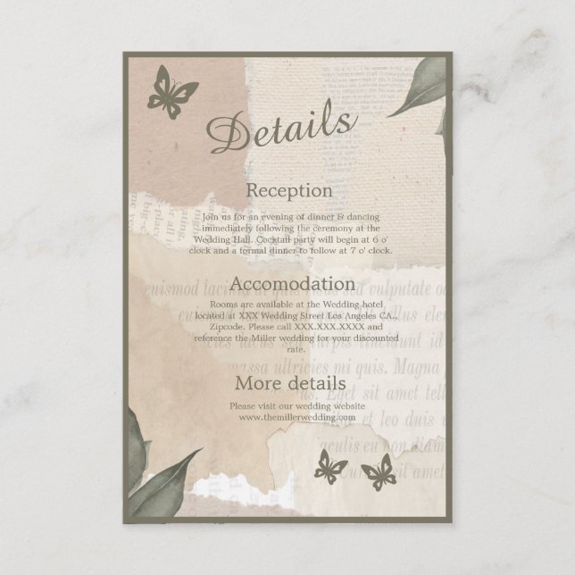 vintage boho chic greenery bröllop tilläggskort (Framsida)