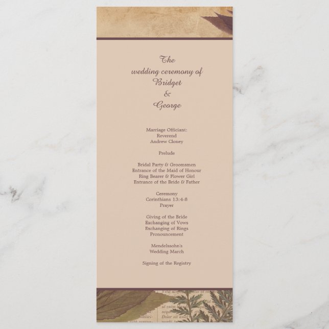 vintage boho chic greenery bröllopsprogram program (Baksida)