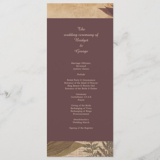 vintage boho chic greenery bröllopsprogram program (Baksida)