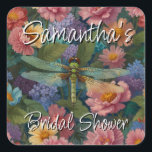 Vintage boho chic pastel blommigt trädgårdsdrakflu fyrkantigt klistermärke<br><div class="desc">Vintage blommigt drake drakman i trädgården flyger pappra servetter. Möhippa anpassade Stickers.</div>