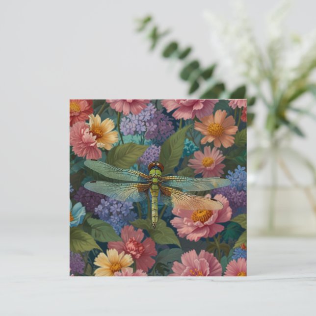 Vintage boho chic pastel blommigt trädgårdsdrakflu kort (Stående Fram)