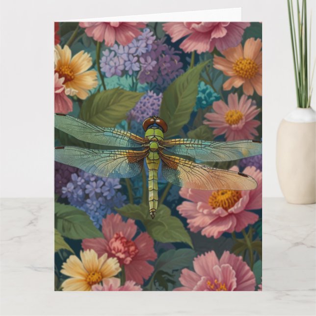 Vintage boho chic pastel blommigt trädgårdsdrakflu kort (Framsida)
