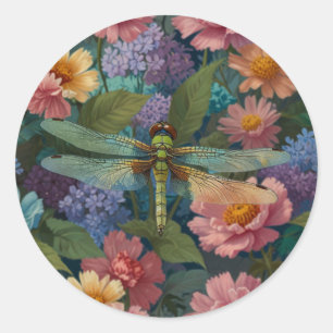 Vintage boho chic pastell blommig trädgårds libell runt klistermärke