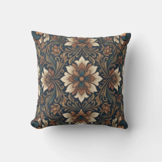 Vintage Boho Damask Blommig Medaljong Mönster Kast Kudde