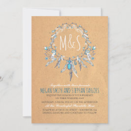 vintage boho drömfångare bröllop inbjudningar