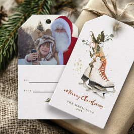 Vintage Boho Familj God Jul Vattenfärg Presentetikett