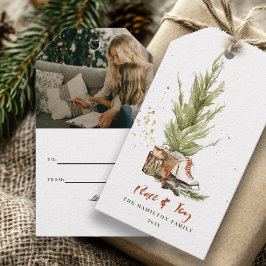Vintage Boho Familj Jul Vattenfärg Presentetikett