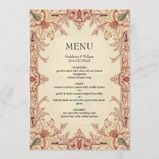 Vintage Boho Floral Ornate Border Wedding Meny
