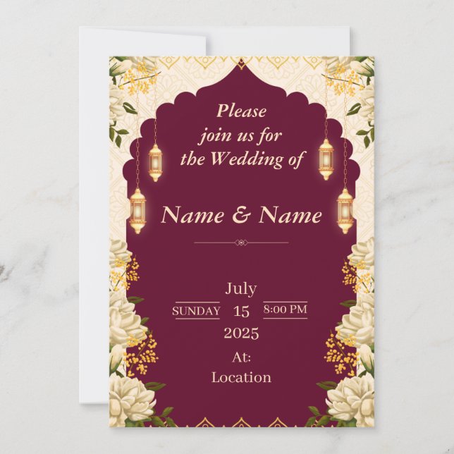 Vintage Boho Floral Wedding Invitation Card Inbjudningar (Framsida)